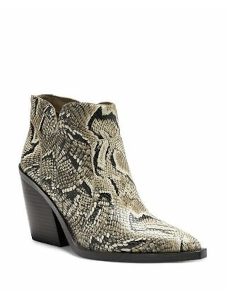 VINCE CAMUTO Womens Beige Snake V  Gradesha Toe Block Heel Leather Booties 6 M