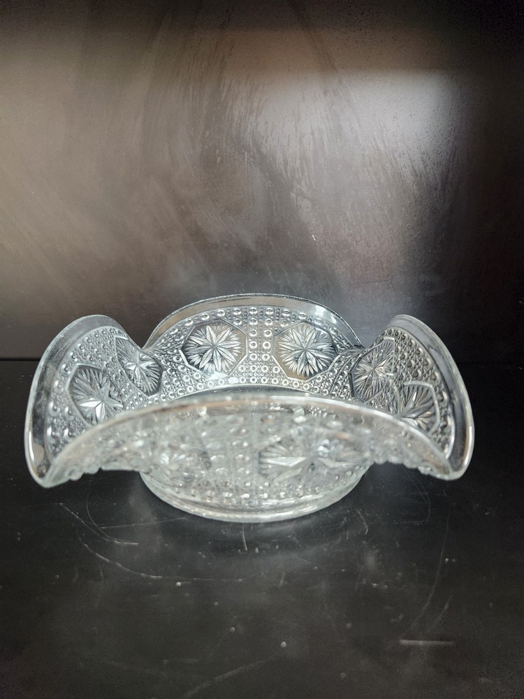 Vintage EAPG Pressed Glass Candy Dish with Sunburst and Geometric Design  