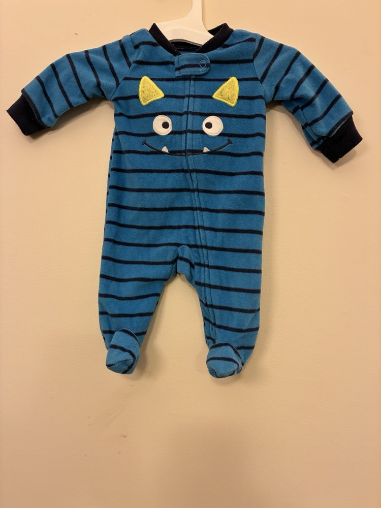 Carter's Baby Boys Cute Monster Striped Cozy Fleece Zip-Up Sleep & Play Blue NB
