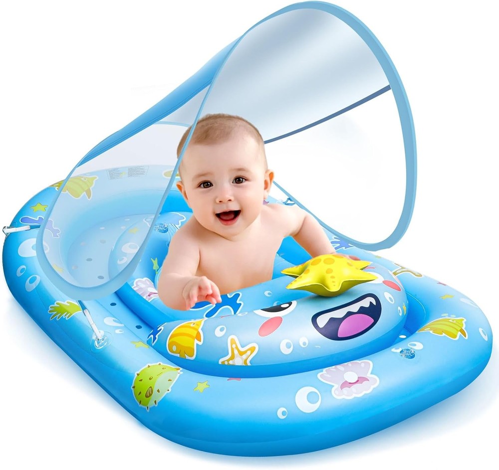 UPF50+ Baby Float with Canopy for Sun Protection Inflatable Pool Fun for Kids