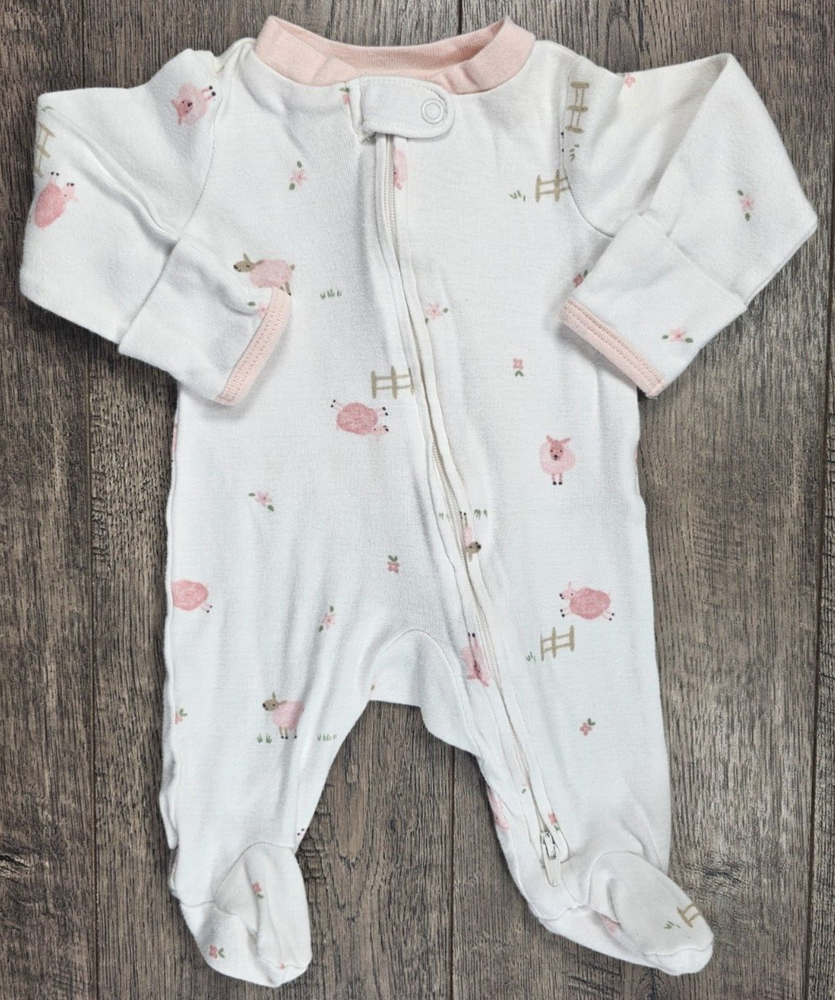 Baby Girl Clothes Carter's Newborn Pink Sheep Lamb Farm Footed Outfit