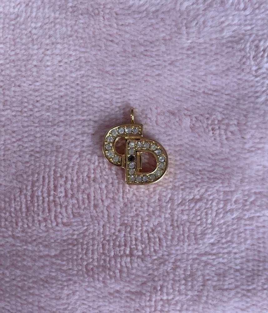 Dior rhinestone pendant necklace in gold plated finish