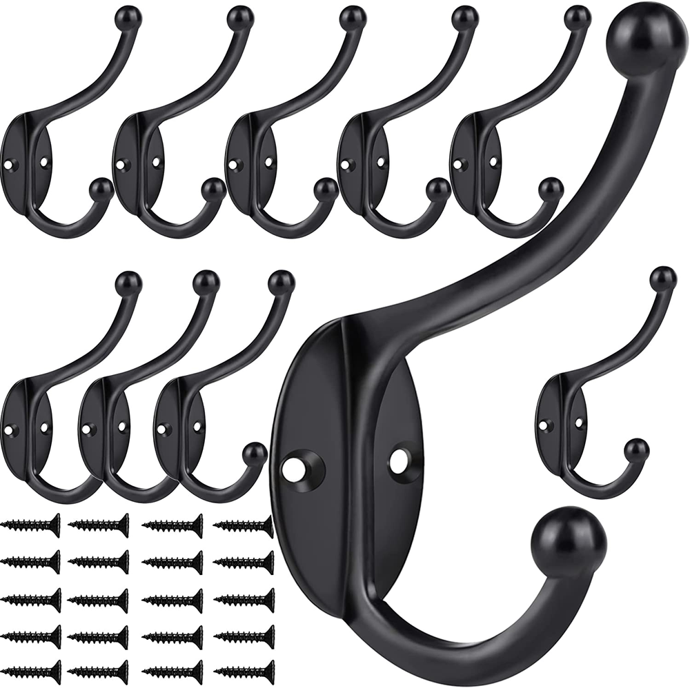 10 Pack Wall Hooks Coat Hooks Hooks for Hanging Towels Clothes Robes Double