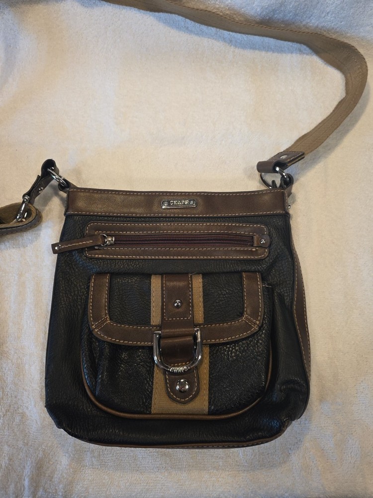Chaps by Ralph Lauren Vintage Retro Two-Tone Brown/Black  Leather Messenger Bag