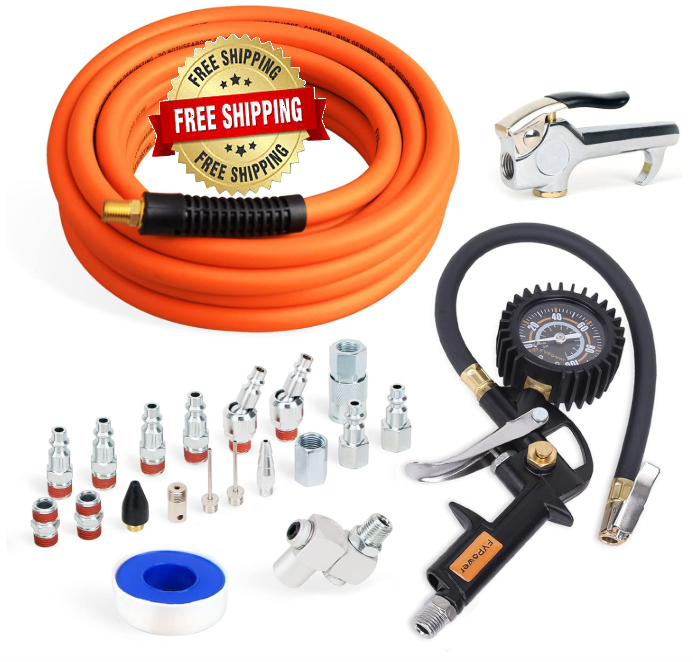 22 Pieces Air Compressor Accessories Kit, 3/8 Inch X 25 Ft Hybrid Air Compressor