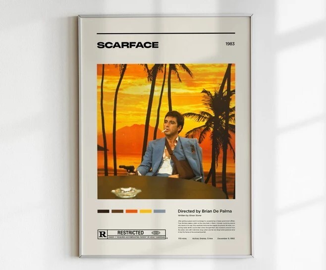 Scarface Minimalist Mid Century Movie Poster Apartment Wall Art  