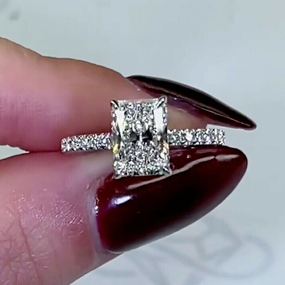 3Ct Radiant Cut Simulated Diamond Women's Engagement Ring 14k White Gold Plated