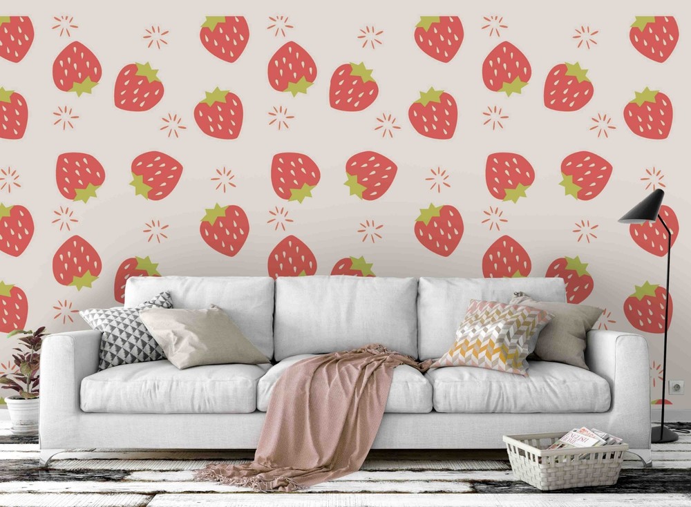 3D Strawberry Watercolor Pattern Wall Murals Wallpaper Murals Wall Sticker