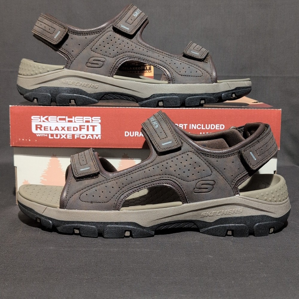 Skechers Tresmen Garo Sandals Men's 11 Chocolate Vegan Relaxed Fit Luxe Foam