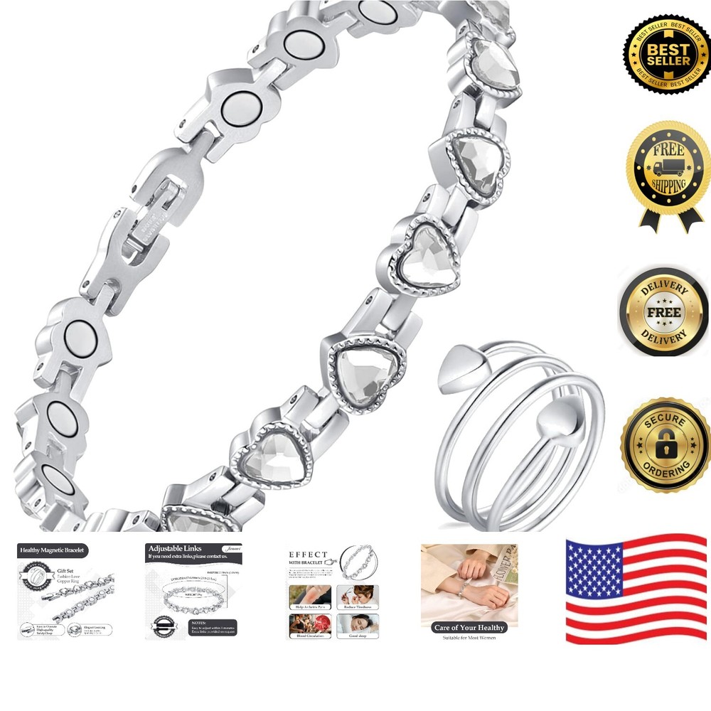 Lymph Detox Heart Bracelet with Adjustable Copper Ring - Valentine's Day Set