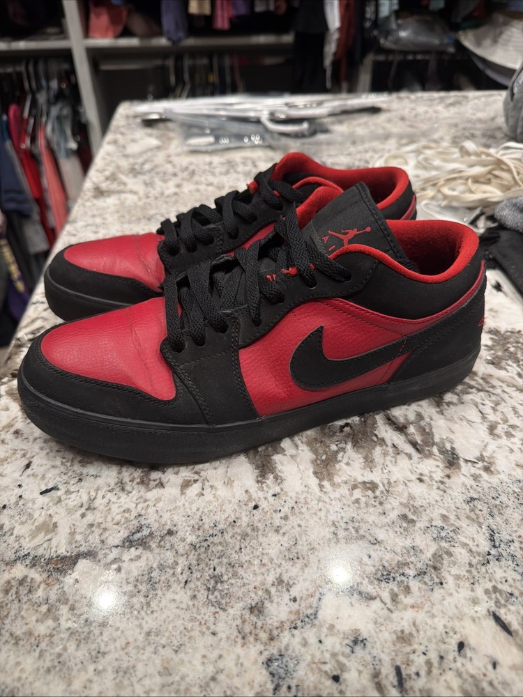 Nike Air Jordan 1 Low Trainers In Black & Red Size 10m