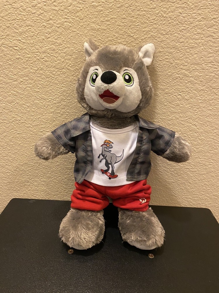 BUILD A BEAR Wiley Wolf Plush With Skater T Shirt Outter Plaid Shirt&Red Joggers