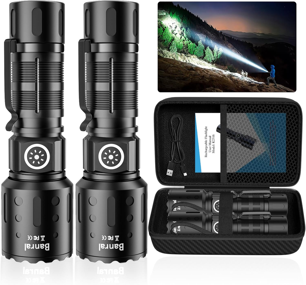 Rechargeable Flashlights 20,000 High Lumens, 1500M Long Throw Super Bright LED S