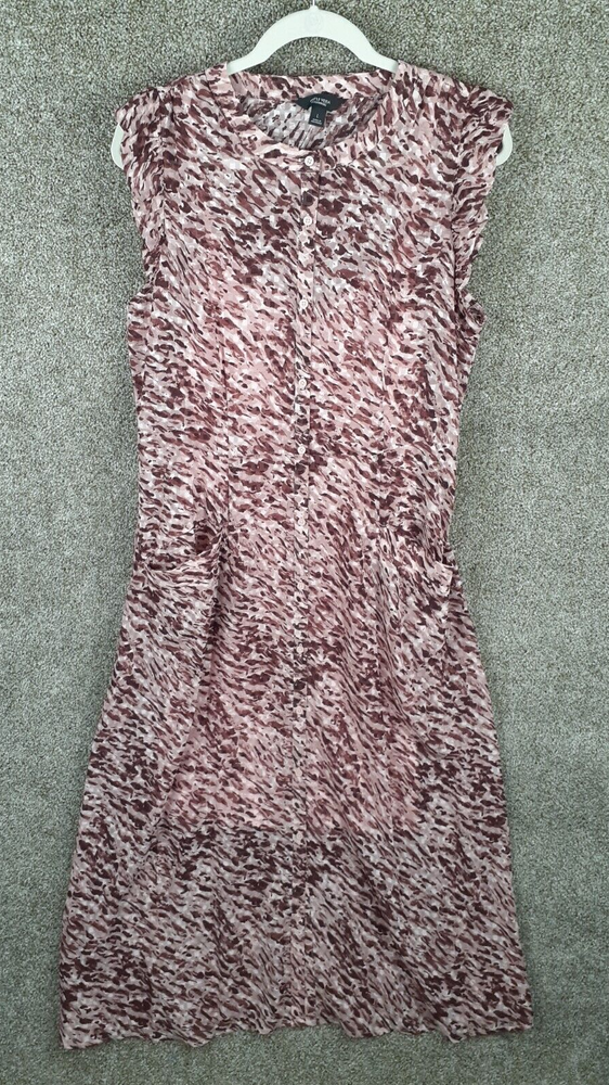 Simply Vera Dress Womens L Pink Geometric Midi Maxi Button Front Pockets Casual