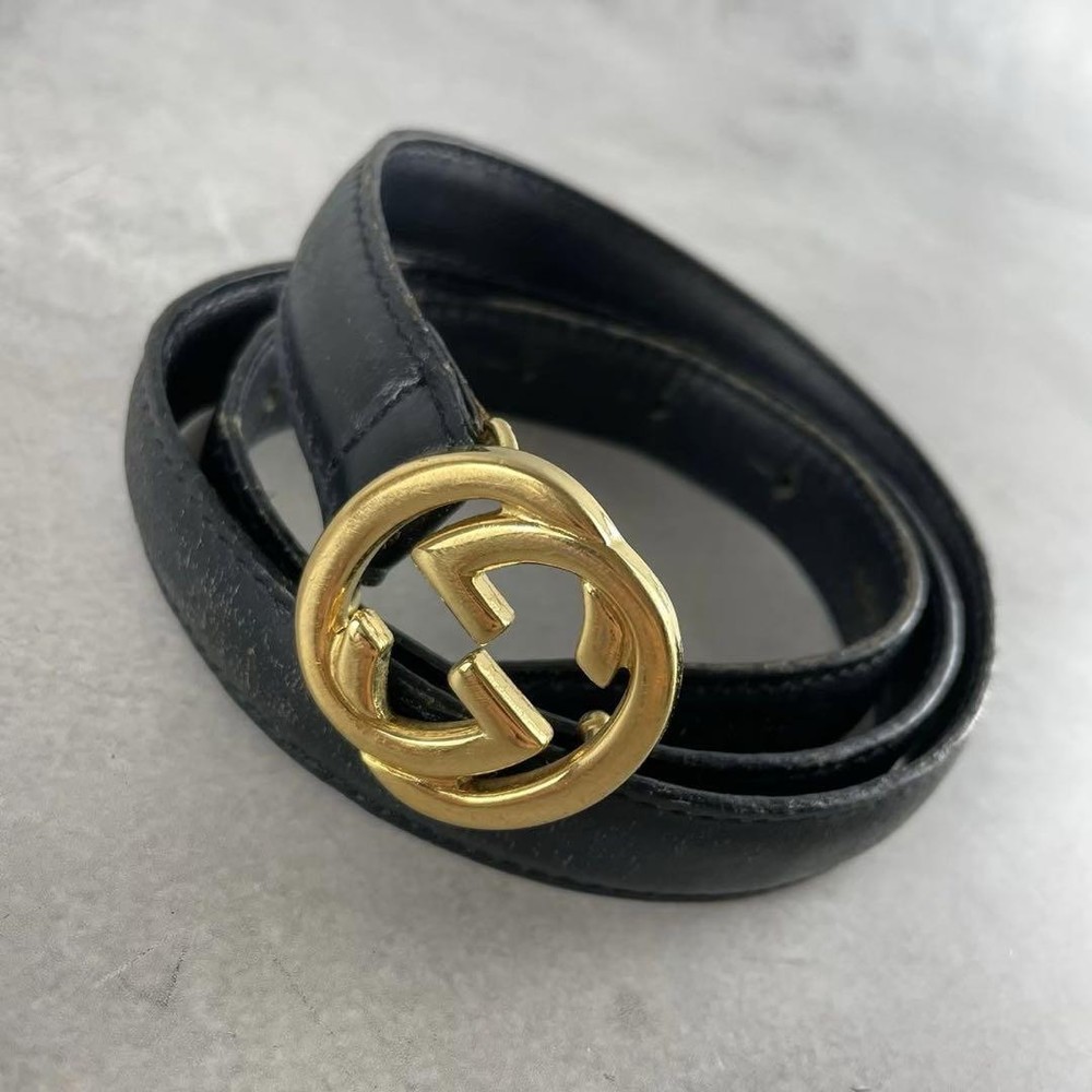 Gucci GG Belt Black Gold Adjustable 95cm Unisex for Men and Women