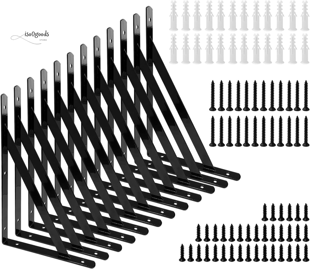 Heavy Duty 12x8 Metal Shelf Brackets with Screws for Wall Mount Supports
