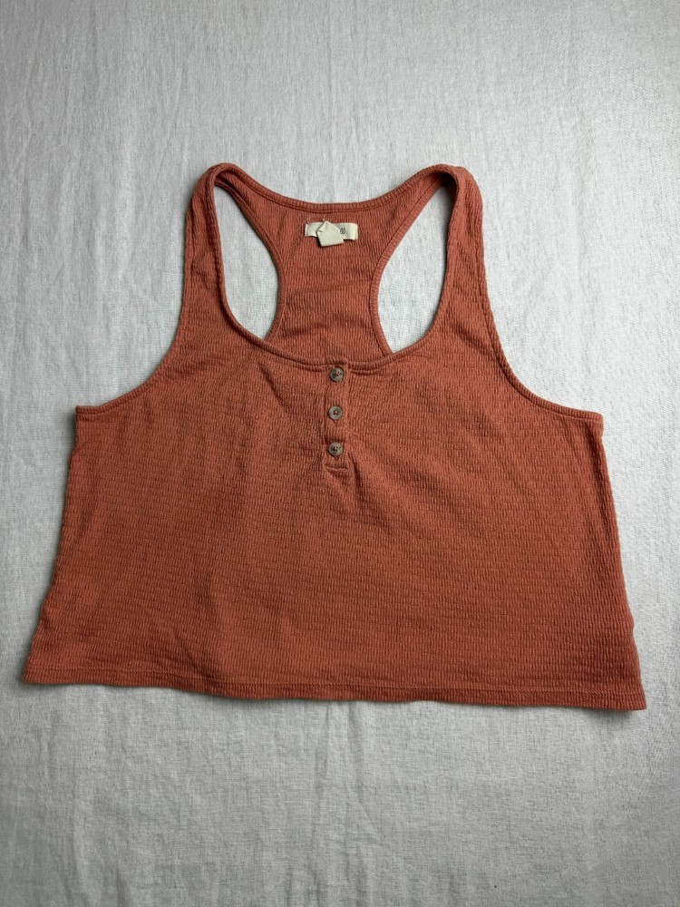 Madewell Crop Tank Top Womens L Brown Ribbed Racerback Boho Minimalist Textured