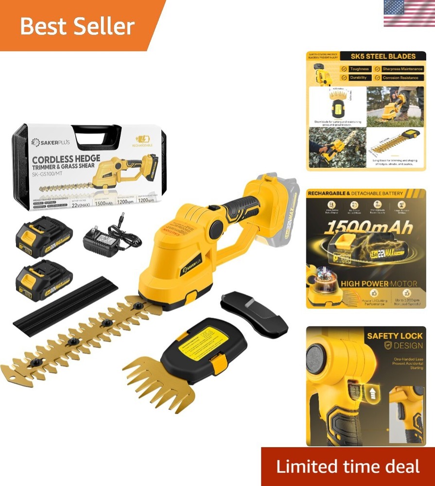 22V Cordless Hedge Trimmer with Steel Blades - Battery-Powered Garden Tool