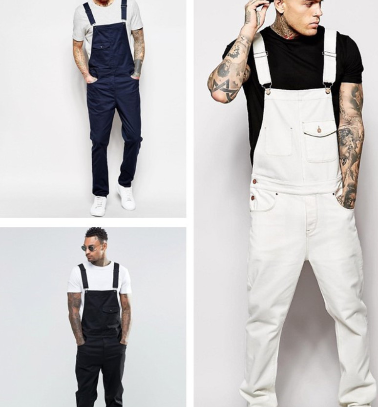 Men's Denim Dungarees Overalls Suspender Trousers Bib Pants Distressed Jumpsuits