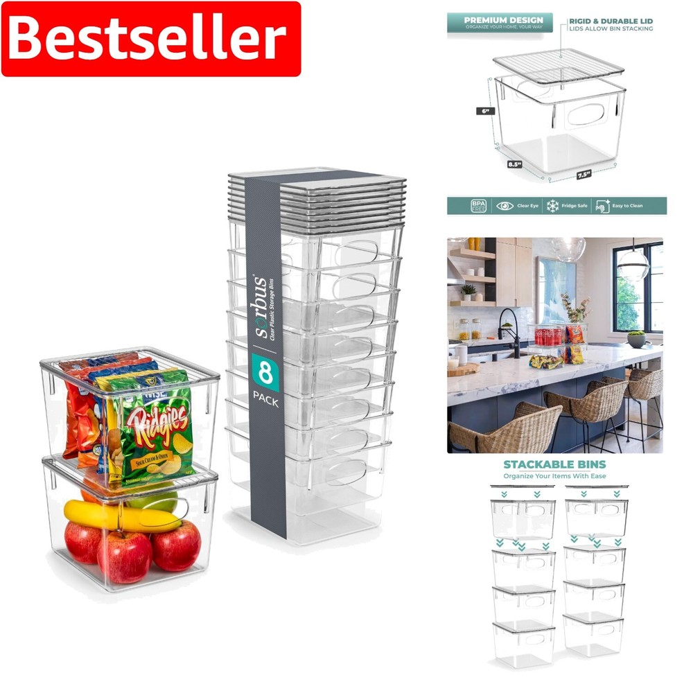Clear Storage Bins with Lids - 8 Pack for Easy Home Organization