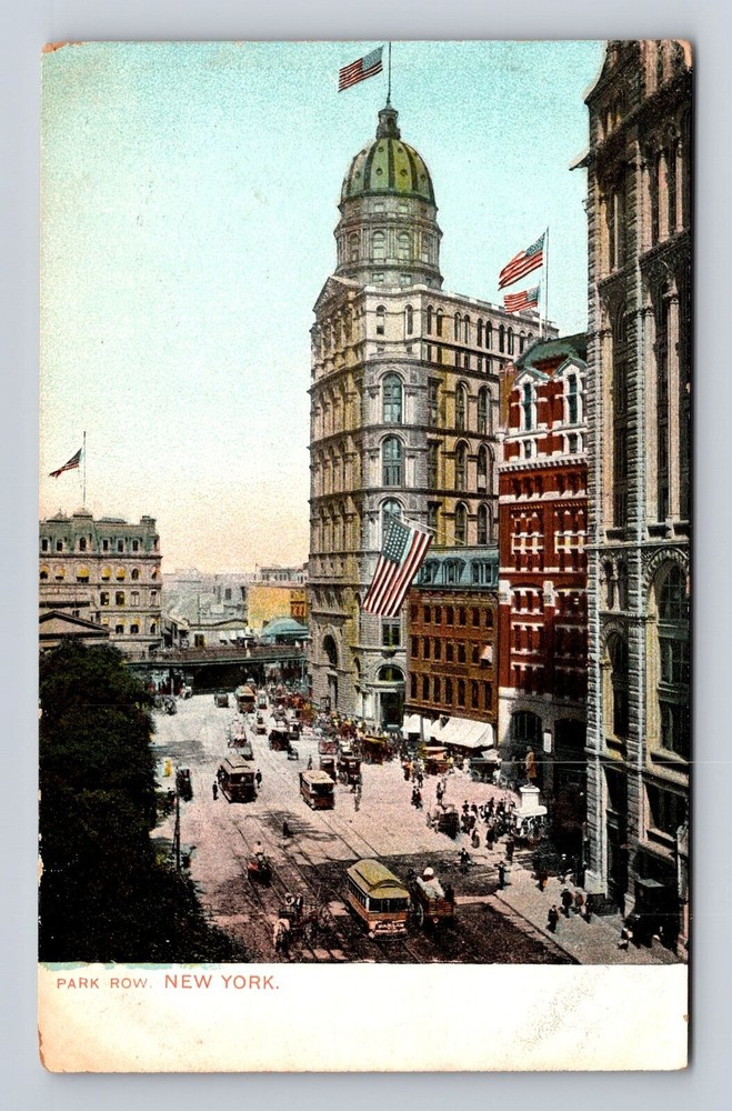 New York City NY- Park Row, Advertisement, Antique, Vintage Souvenir Postcard