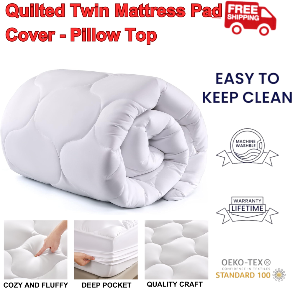 Quilted Twin Mattress Pad Soft Fluffy Pillow Top with Deep Pocket 8-21 Inch