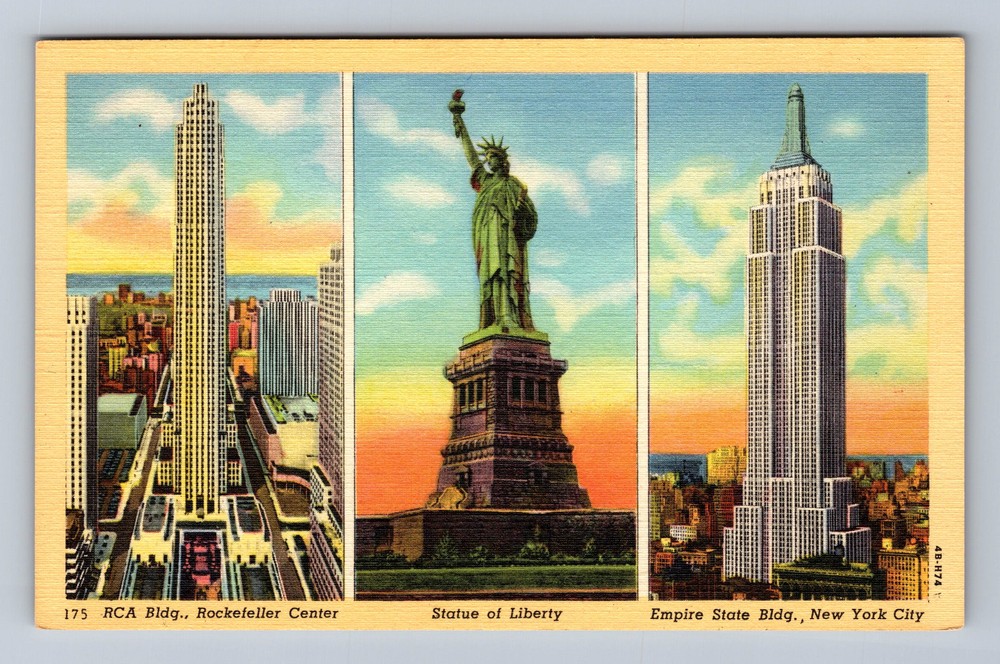 Vintage New York City Postcard Featuring Statue of Liberty and Empire State Building – Classic NYC Landmarks