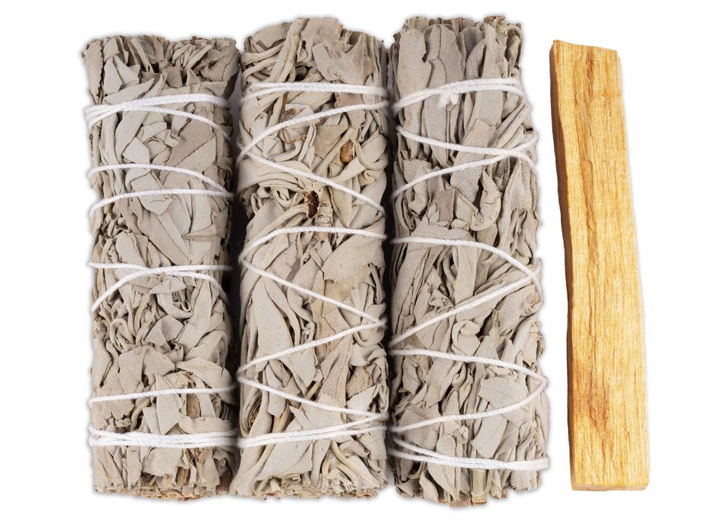 White Sage Smudge Sticks with Palo Santo - 4” Sage Bundle for Cleansing, Energy