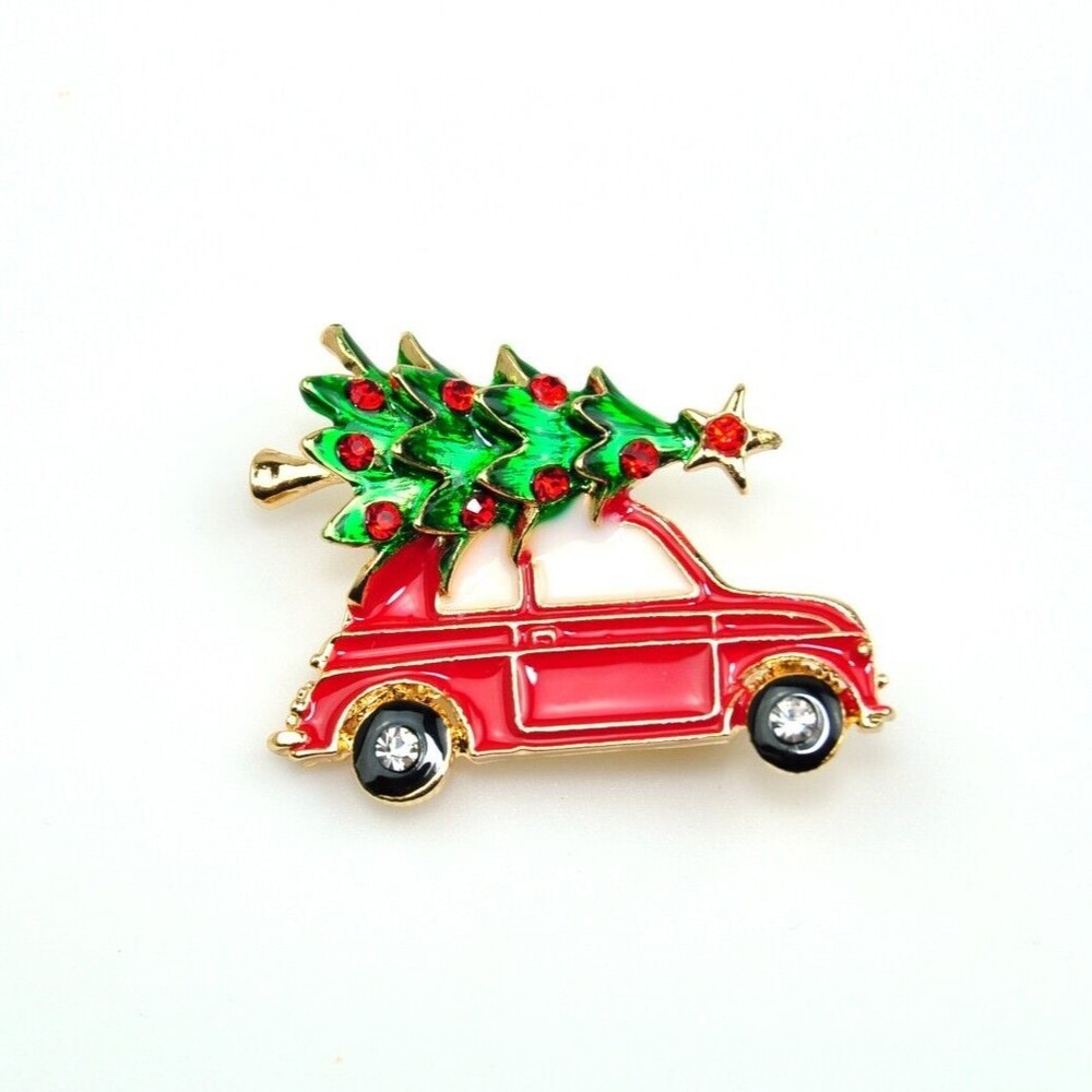 Small Christmas tree Brooch Festive Pin brooch for gift presents Tree red car