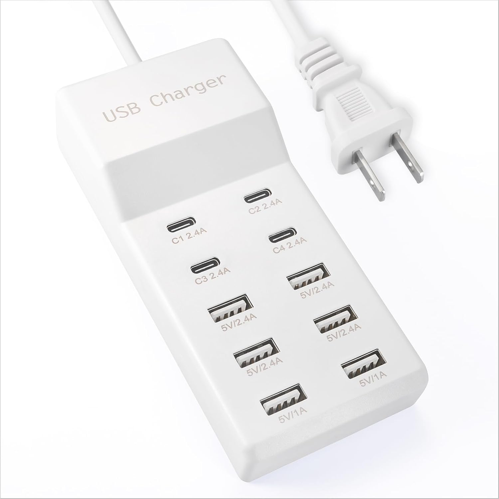 10-Port USB C Charging Station with 4 Fast Charging Ports