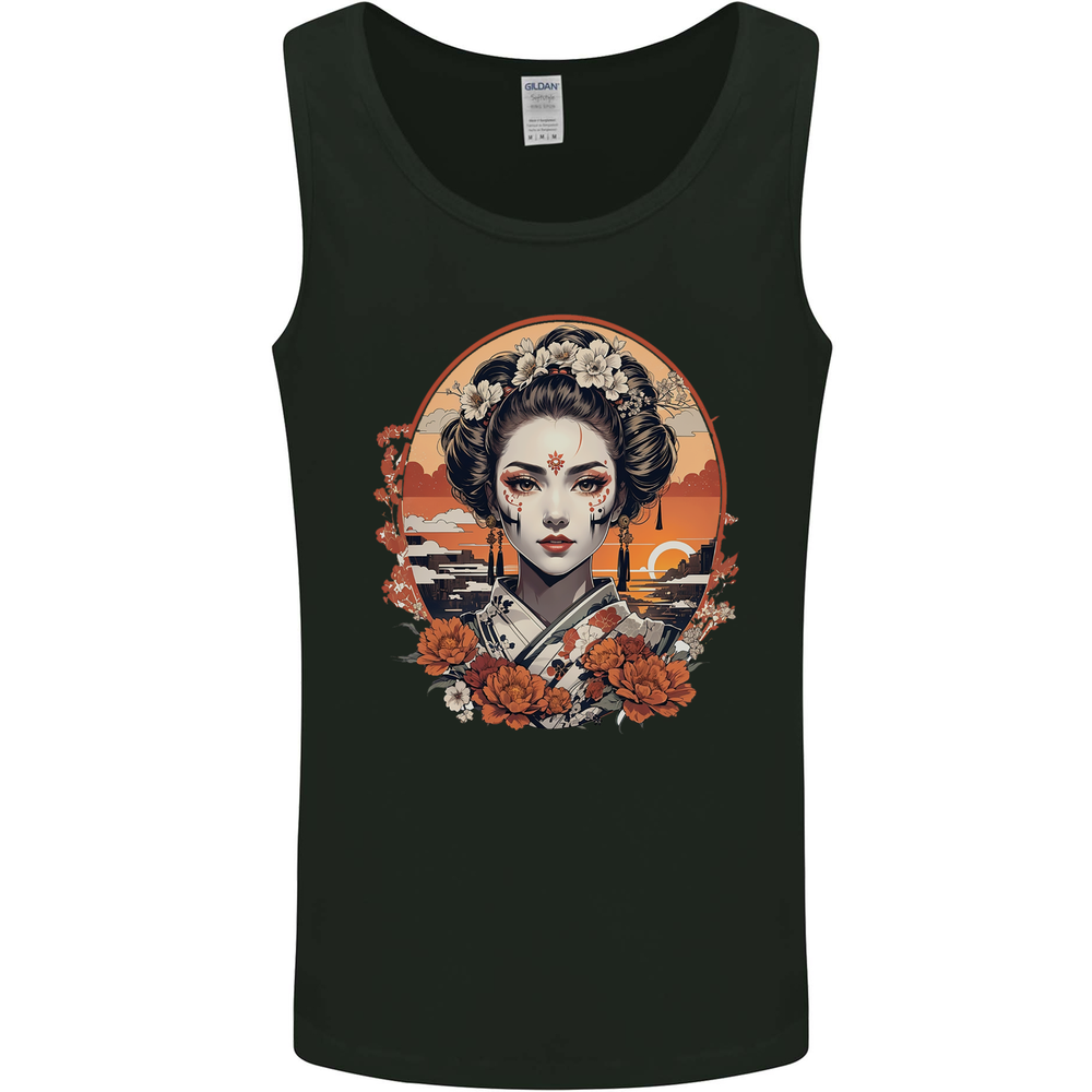 Geisha Girl With Flowers Mens Vest Tank Top