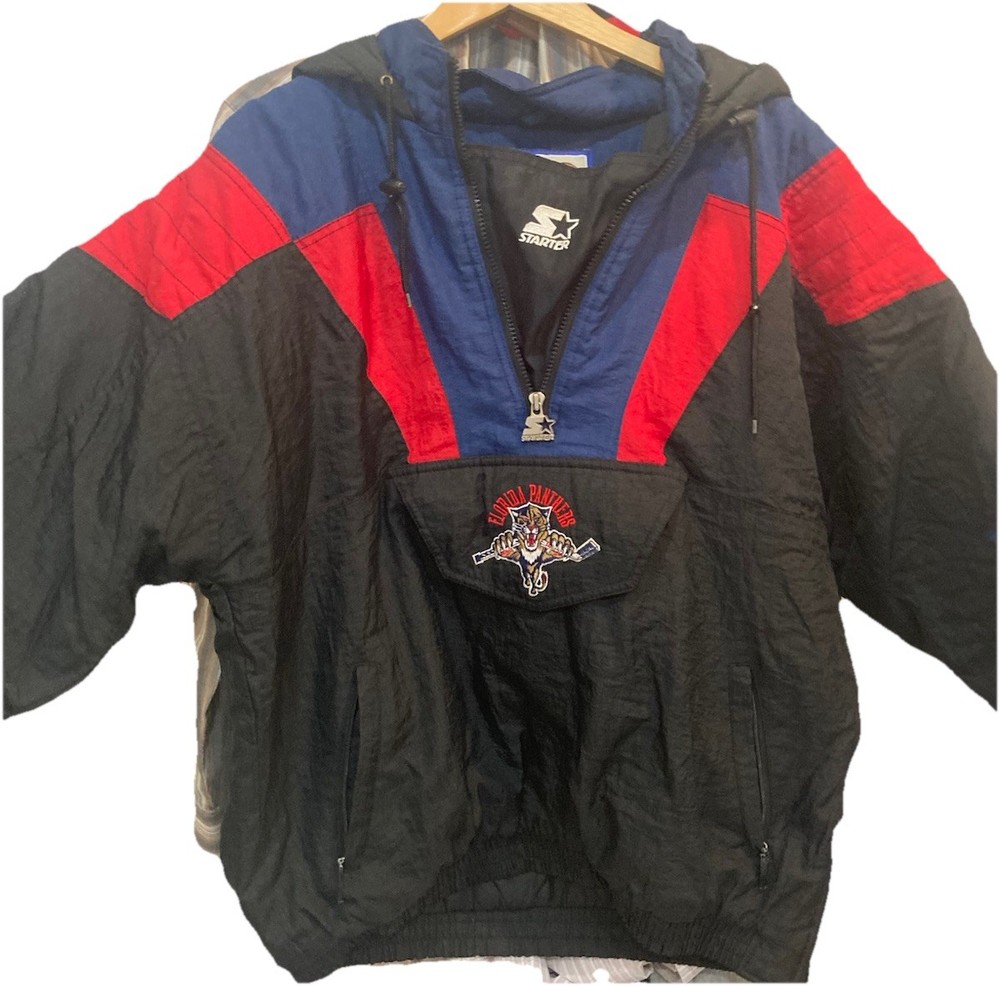 VTG 90s Rare NHL Florida Panthers Black Starter Puffer Pull Over Jacket Men’s XL