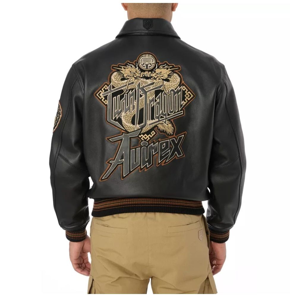 Avirex Leather Jacket Men's  Bomber Real Cowhide Limited Edition Twin Dragon NWT