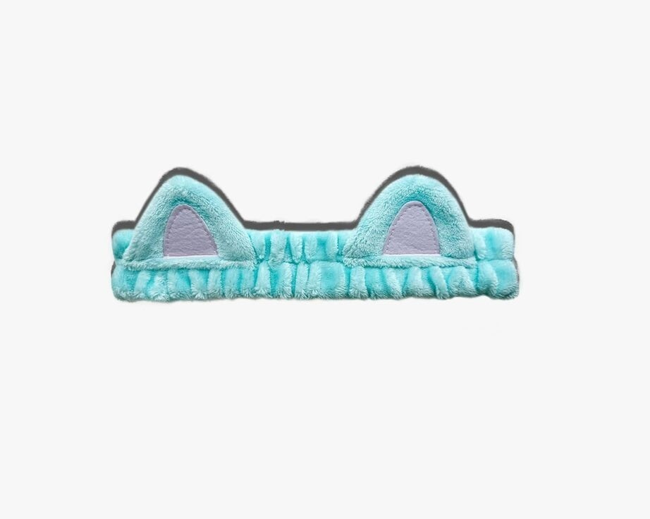 Glossier Mint & Pink Terrycloth Spa Headband with Kitty Ears - New