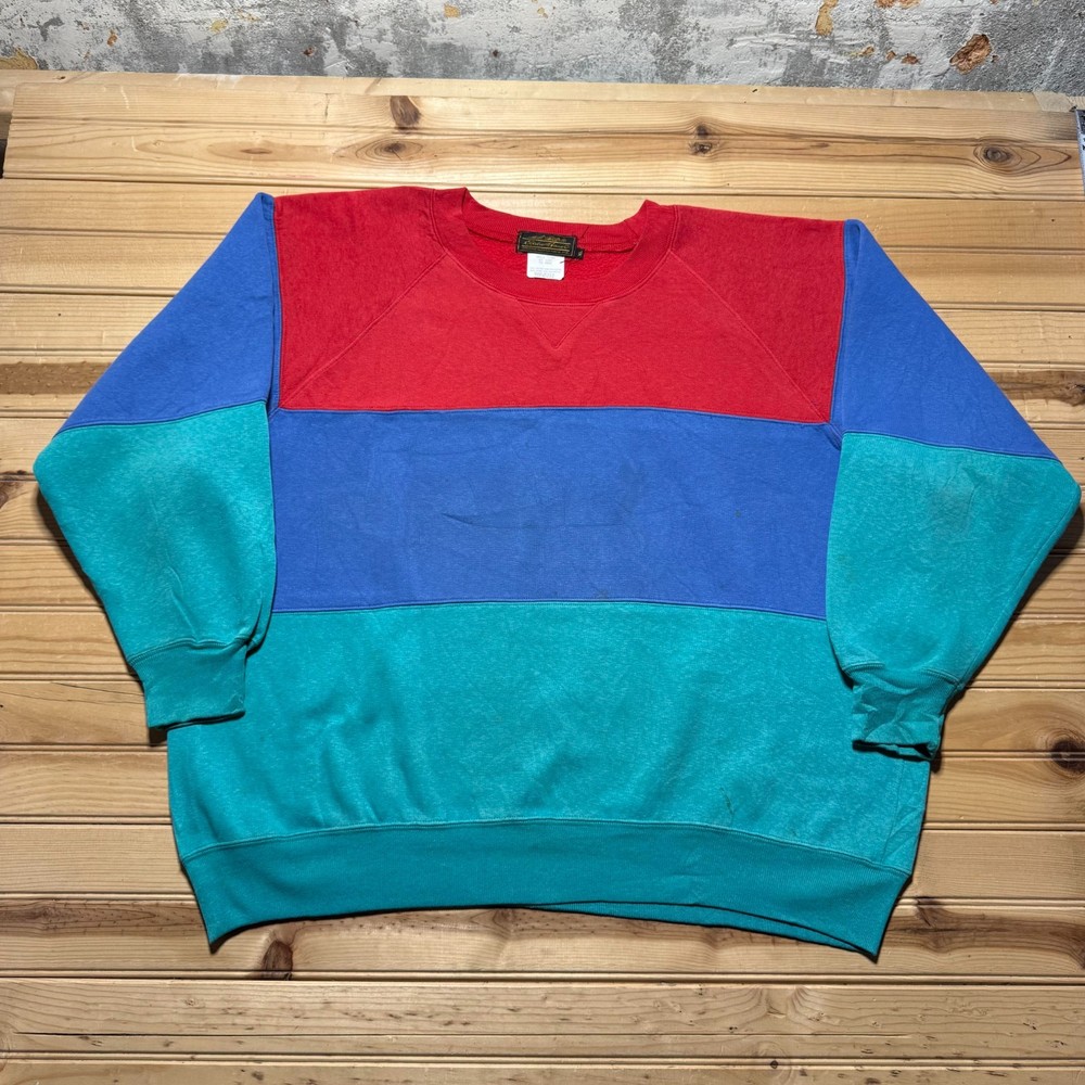 Vintage 90s Eddie Bauer Colorblock Fleece Crewneck Pullover Sweatshirt USA - XL