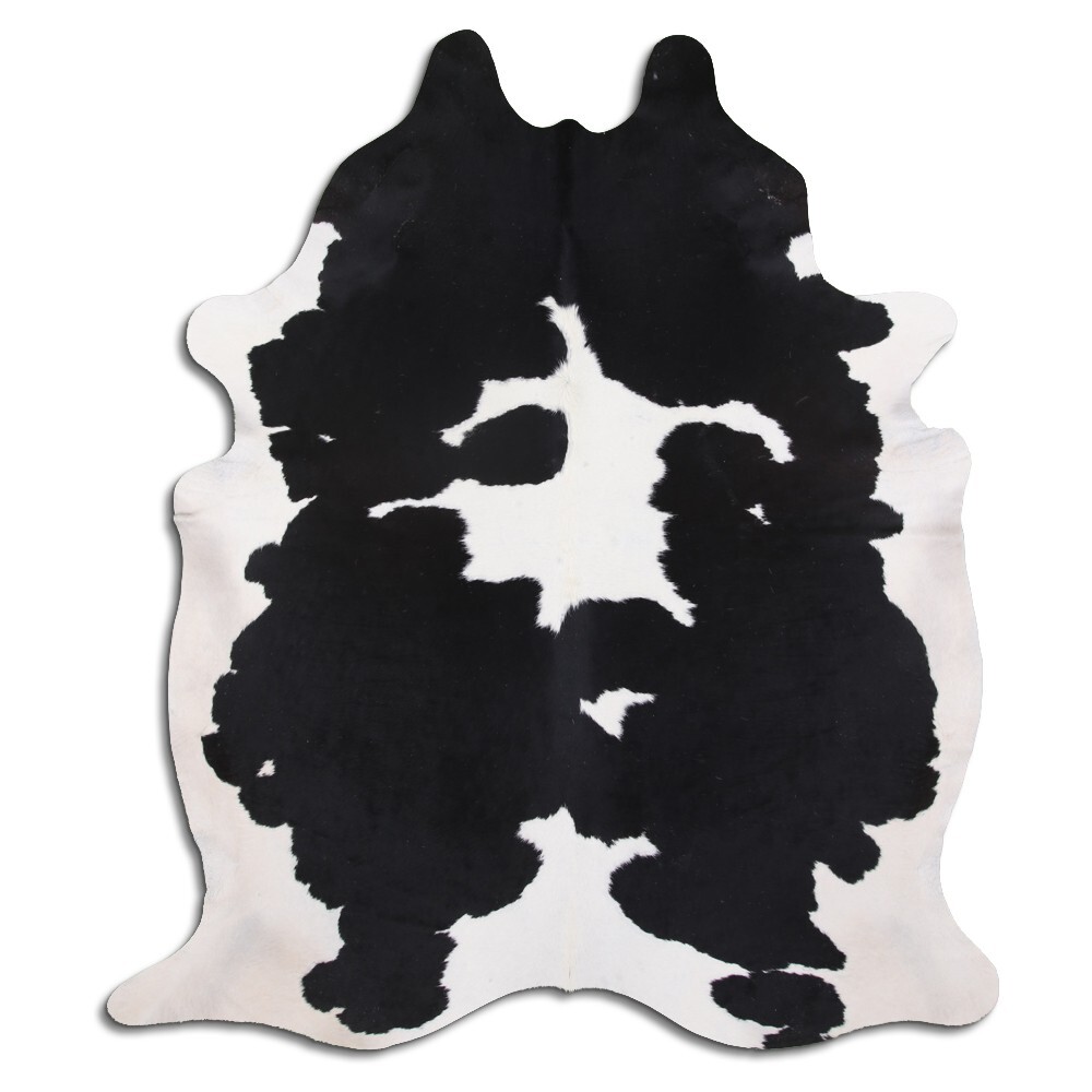Real Cowhide Rug Black and White Size 6 by 7 ft, Top Quality, Large Size