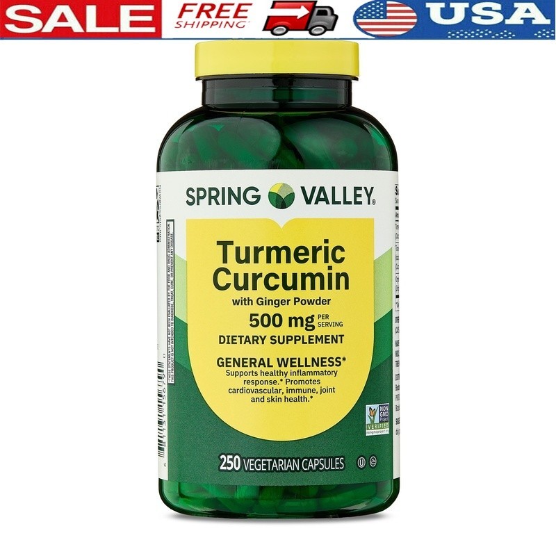 Turmeric Curcumin Ginger Powder Capsules Vegetarian Dietary Supplement 250 Count