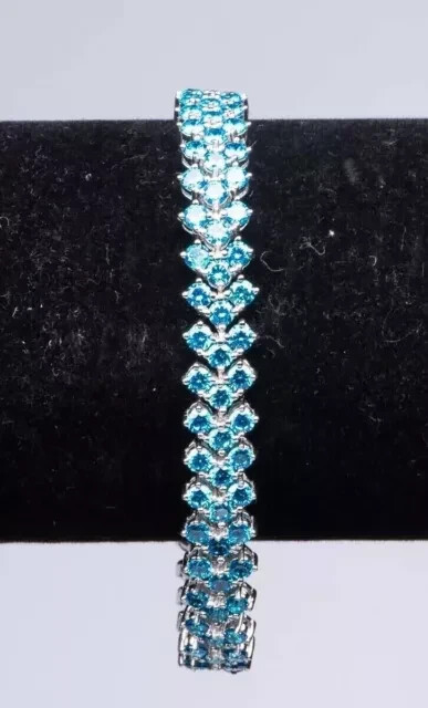 14K White Gold Plated 7.5 Inch Women's Bracelet with 10CT Lab-Created Blue Topaz  
