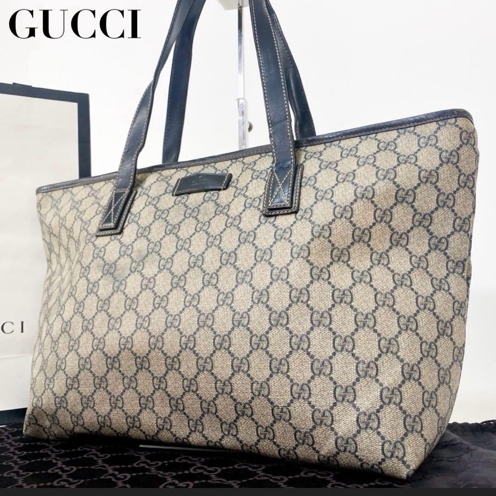 Gucci GG Pattern Brown PVC Leather Tote Bag Unisex Office Casual