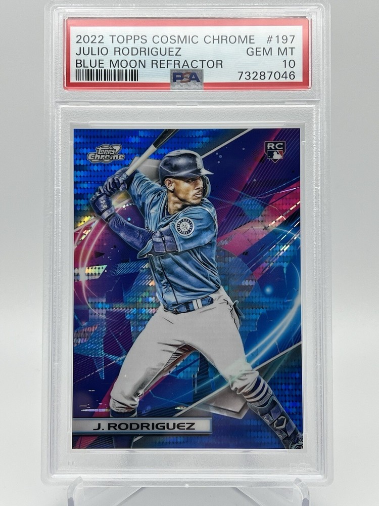 2022 Topps Cosmic Chrome Blue Moon Refractor #197 Julio Rodriguez RC 74/99 PSA10