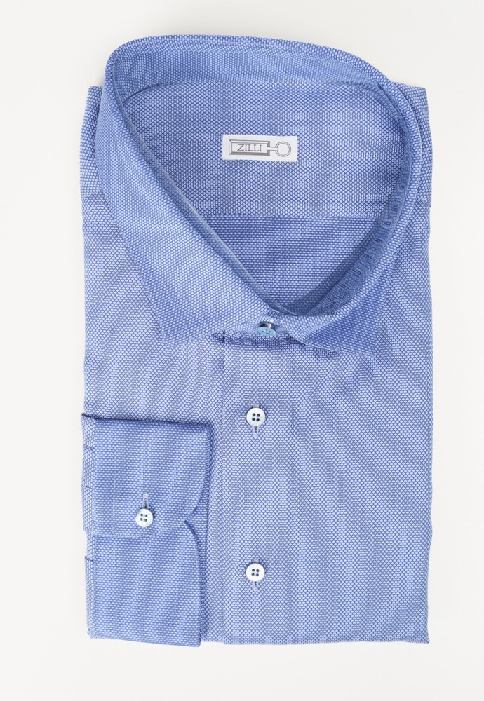 ZILLI Italy Nailhead Blue All Seasons Cotton Spread Collar Dress Shirt 18 1/2 47