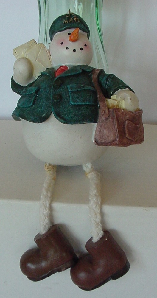 US Mail Snowman Christmas Ornament with Rope Legs Hat and Postal Bag 6.5 Inch