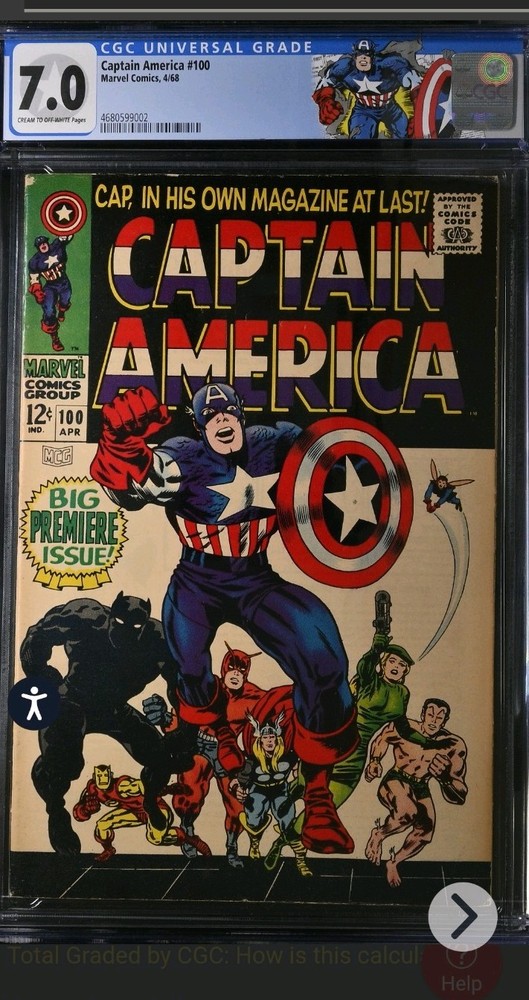 Captain America #100 1968 1st of his own series CGC 7.0 1st print