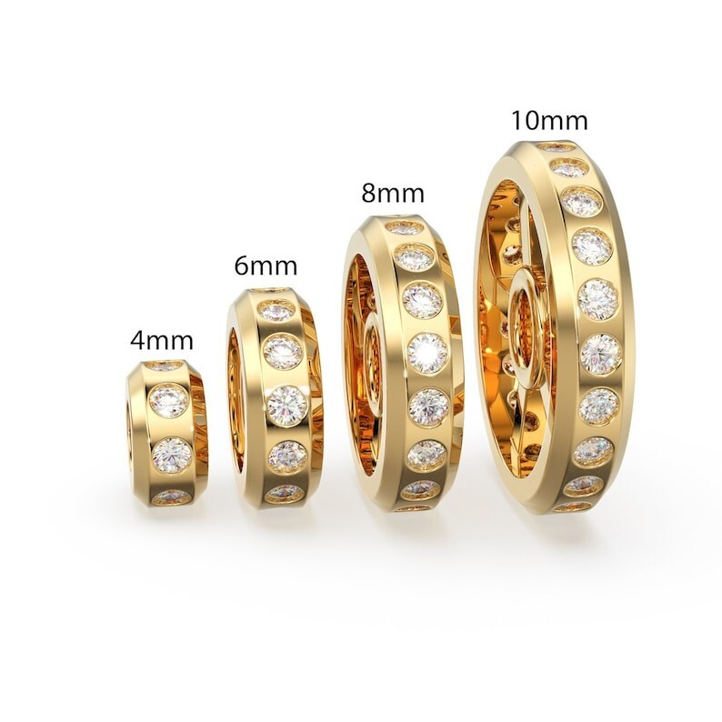 Real Diamond 18k Solid Gold Eternity Rondelle Wheel Spacer Handmade Beads
