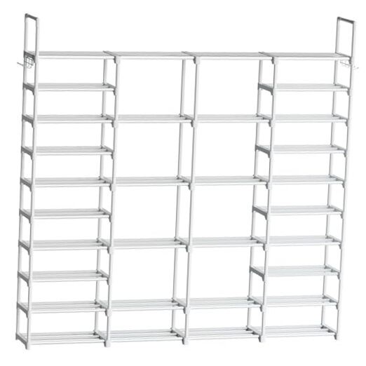 s Extra Large Shoe Rack 72-80 Pairs Big Tall Metal Shoe 4 Row 10 Tier White