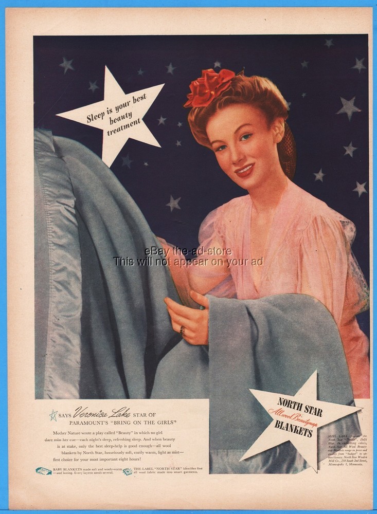 1944 North Star Woolen Mill Minneapolis MN Blanket Veronica Lake movie promo ad