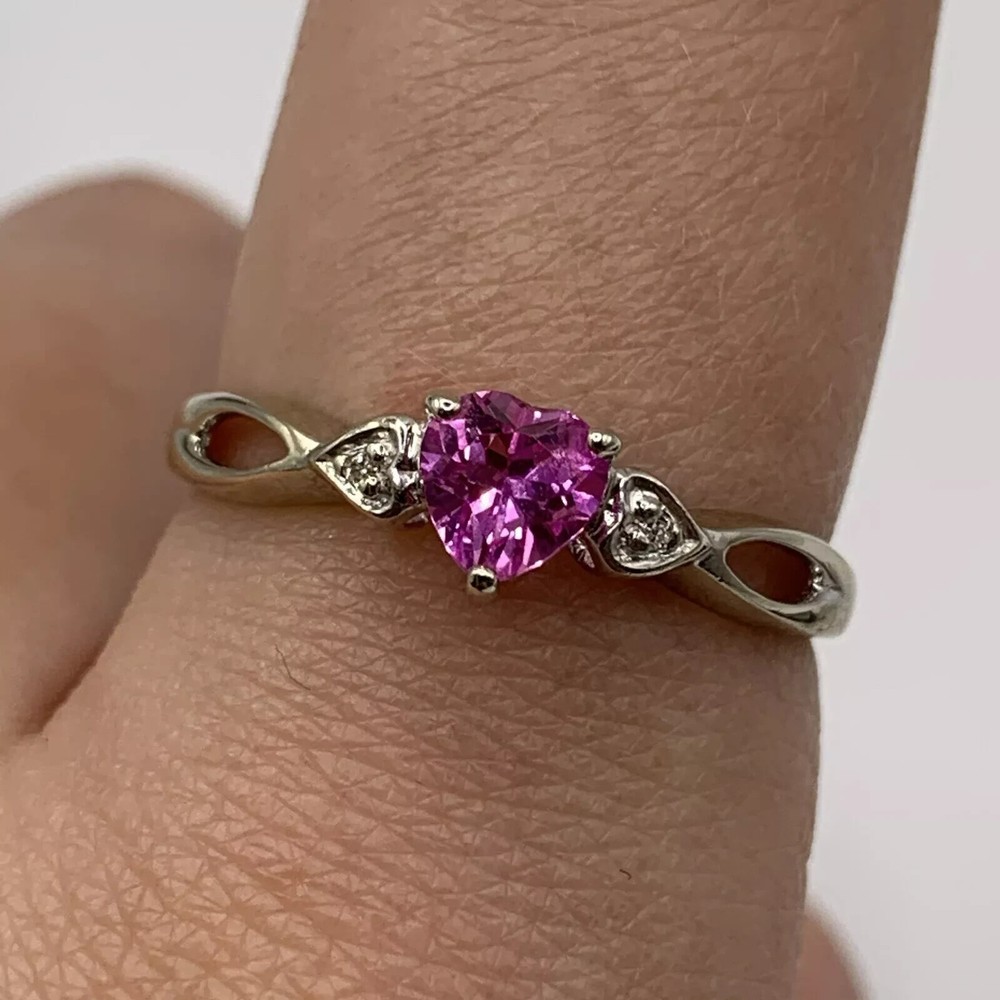 2.CT Heart Cut Lab Created Pink Sapphire Band Women's Ring 14K White Gold Plated