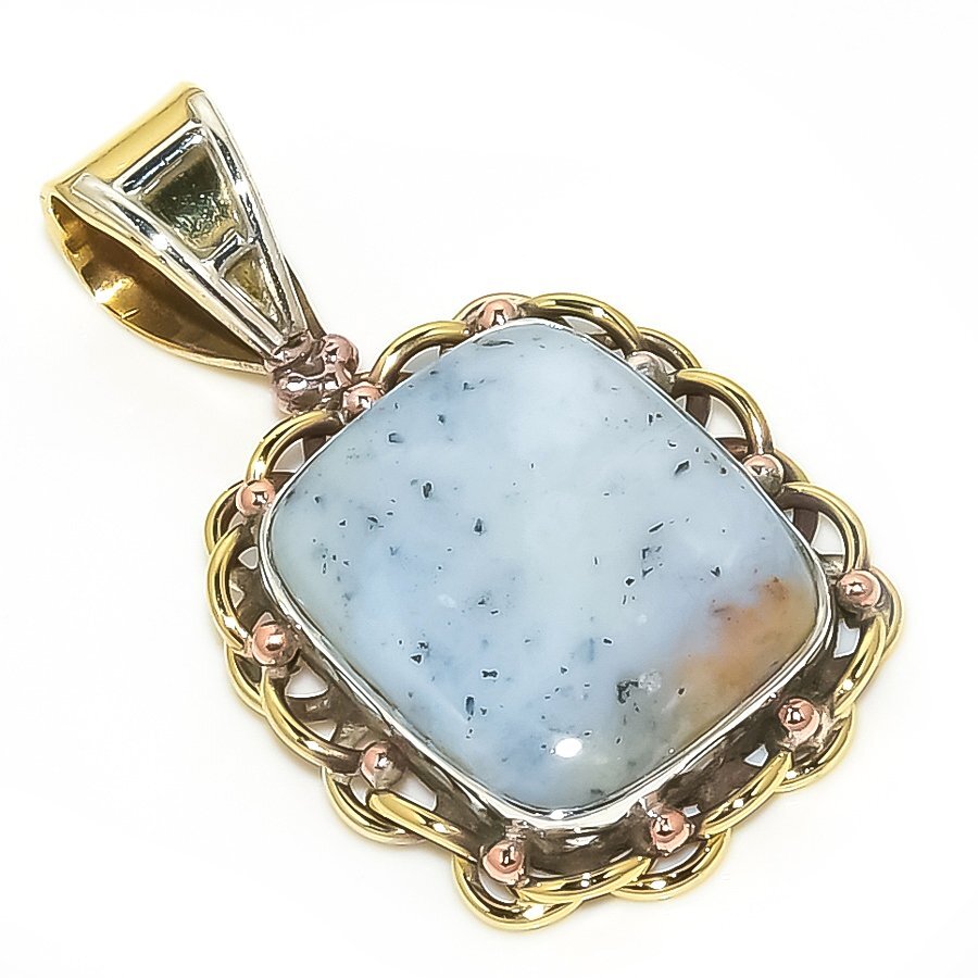 Colgante de regalo de plata esterlina maciza 925 de dos tonos de ópalo dendrita natural 1,40
