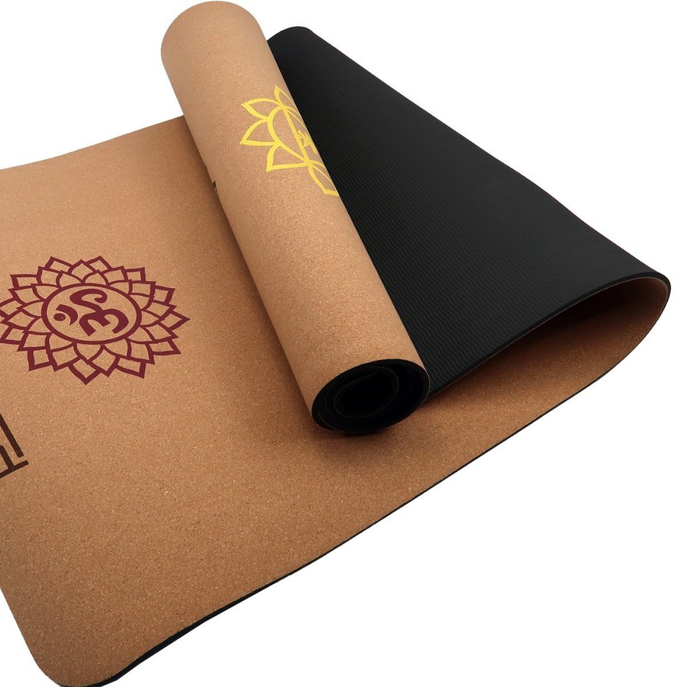 NNEDSZ Cork Yoga Mat with Carry Straps Home Gym Pilates - Chakras