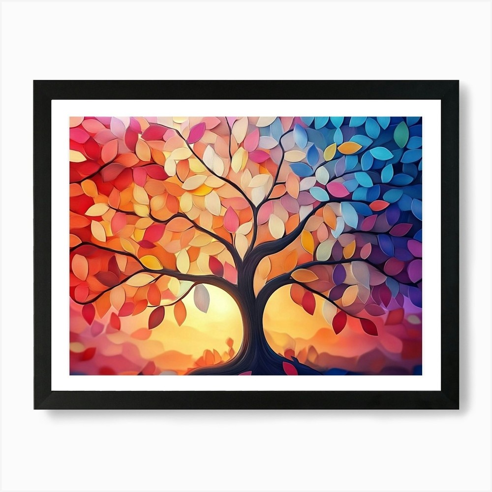Vibrant Colorful Tree Leaves H Framed Wall Art Canvas Print